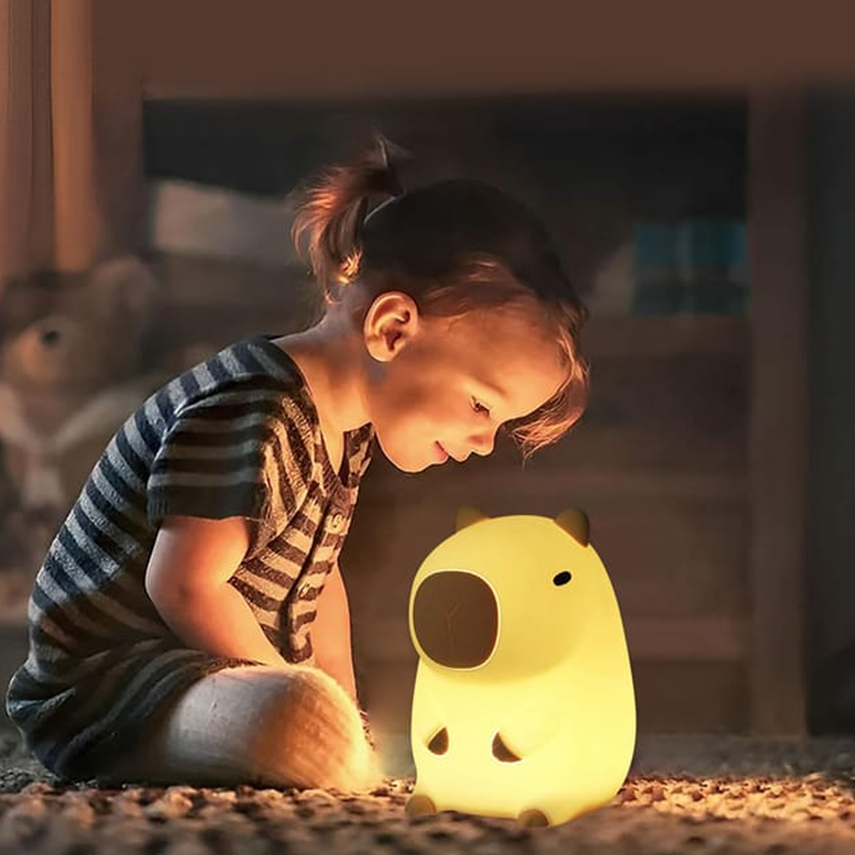 Luz LED Capibara Recargable – Lámpara de Silicona con 7 Colores y Toque Mágico