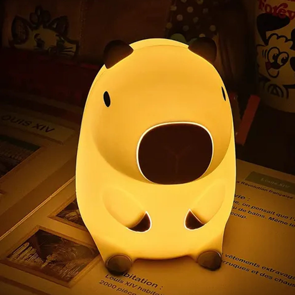 Luz LED Capibara Recargable – Lámpara de Silicona con 7 Colores y Toque Mágico