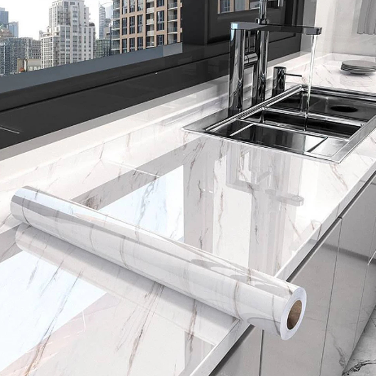 Papel Adhesivo Efecto Mármol Impermeable y Fácil de Aplicar para Paredes y Muebles