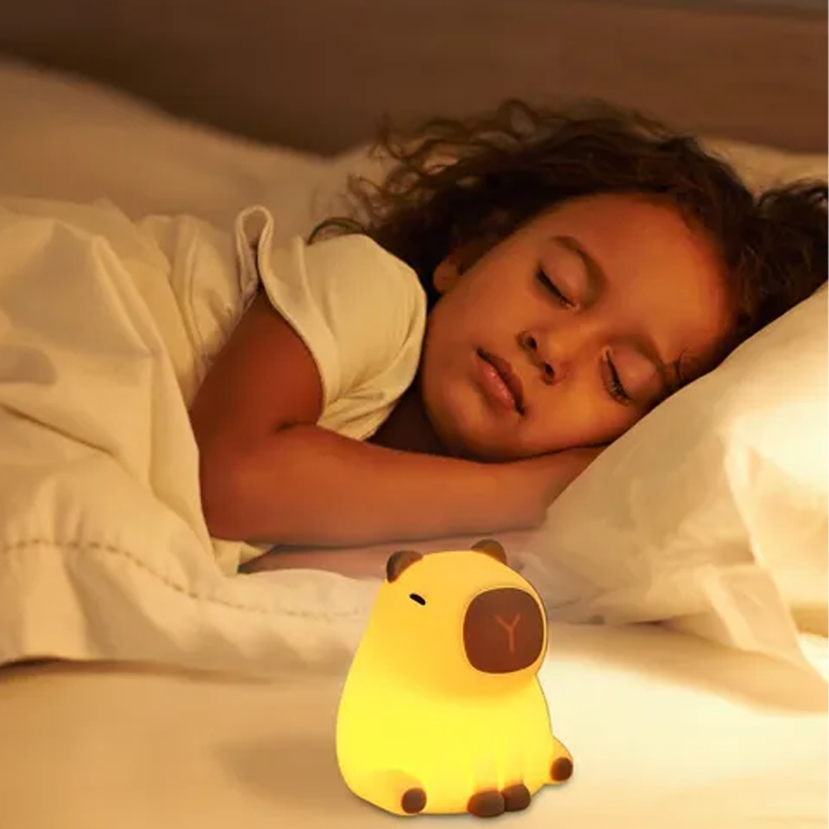 Luz LED Capibara Recargable – Lámpara de Silicona con 7 Colores y Toque Mágico