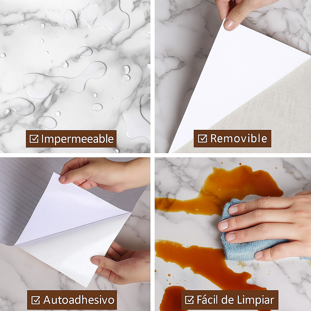 Papel Adhesivo Efecto Mármol Impermeable y Fácil de Aplicar para Paredes y Muebles