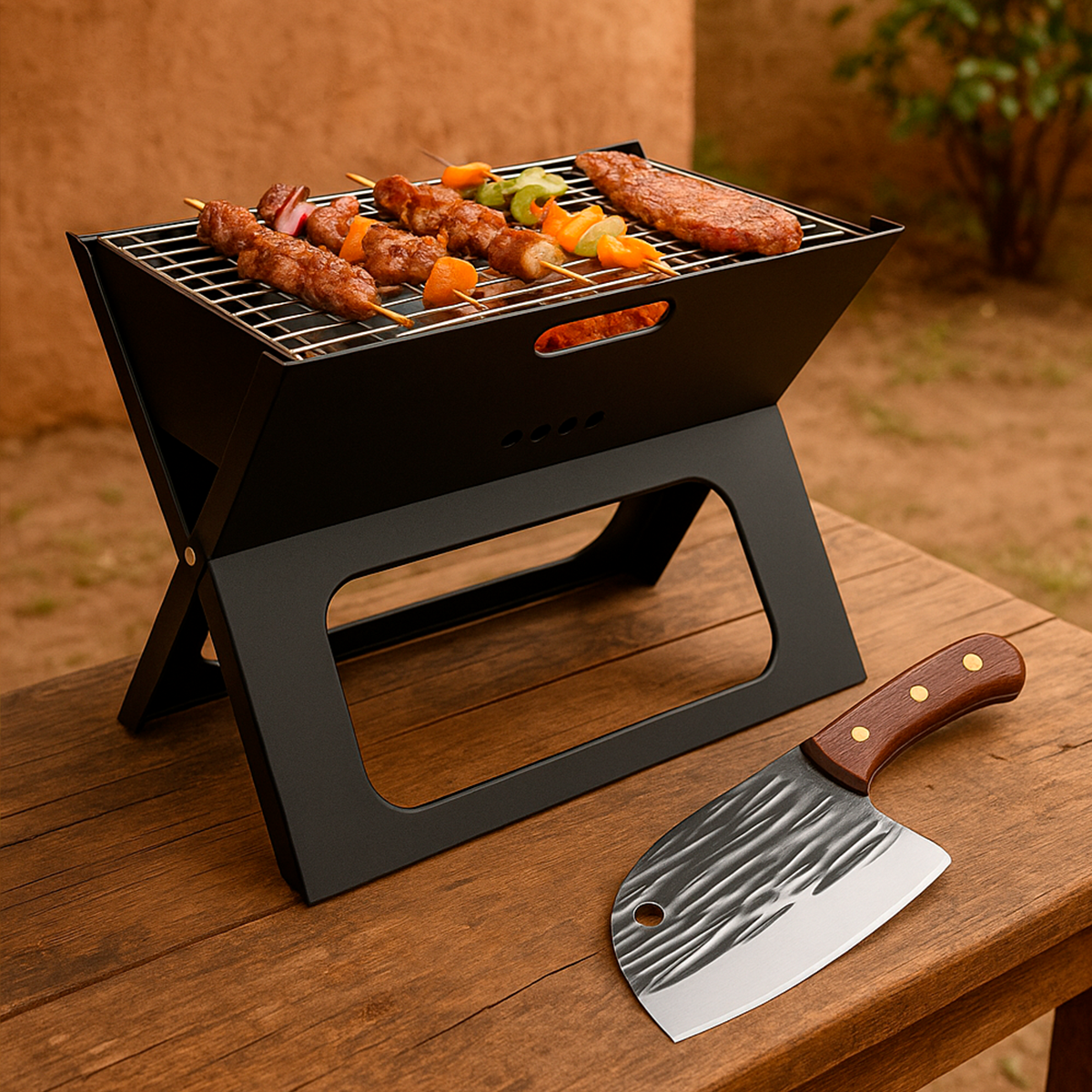 Parrilla Plegable de Acero Inoxidable para Asados al Aire Libre – Incluye Cuchillo de Obsequio