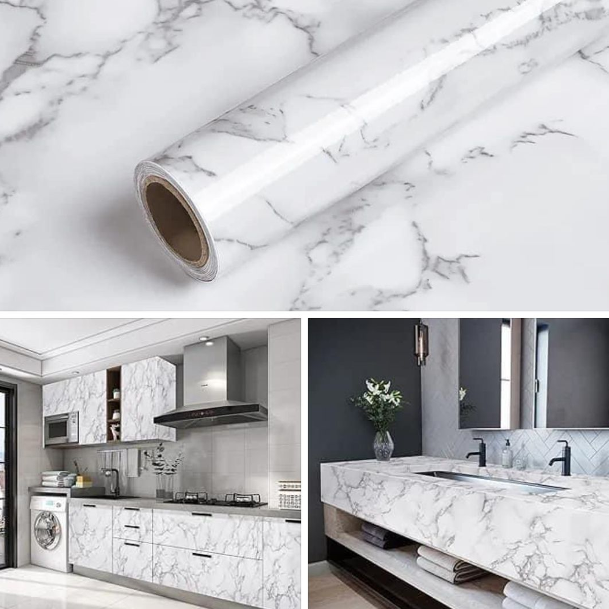 Papel Adhesivo Efecto Mármol Impermeable y Fácil de Aplicar para Paredes y Muebles