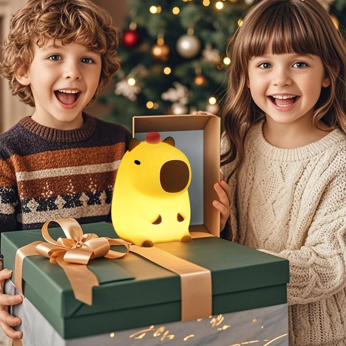 Luz LED Capibara Recargable – Lámpara de Silicona con 7 Colores y Toque Mágico